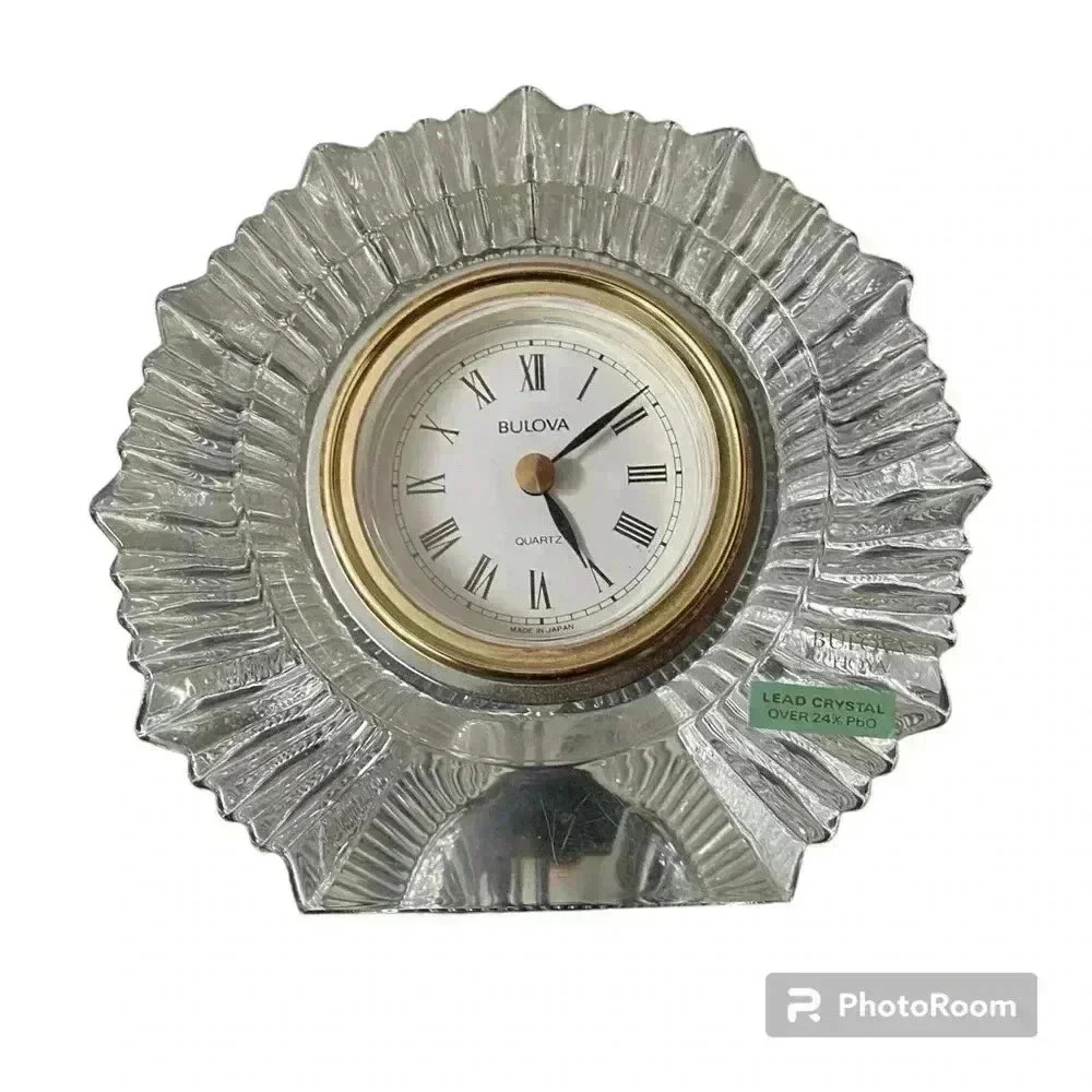 Bulova Hoya Crystal Clock‎ Vintage Quartz Desk Clock 5x2.5 inches Heavy >24%PbO